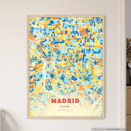 Colorful Madrid Spain Fine Art Map Blue Orange