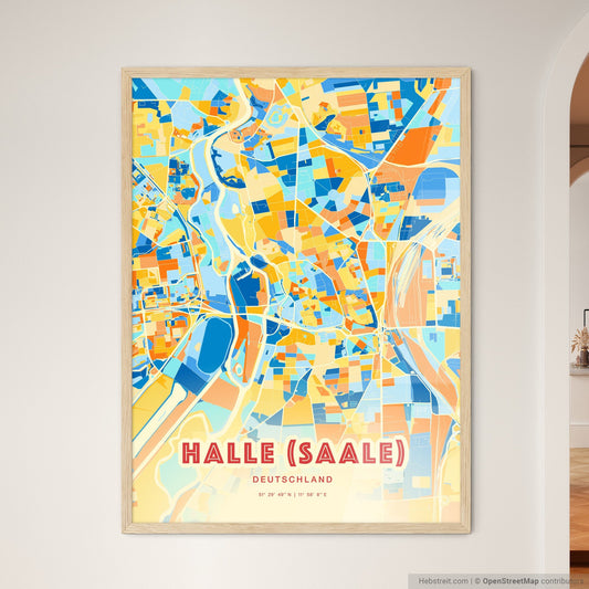 Colorful Halle (Saale) Germany Fine Art Map Blue Orange