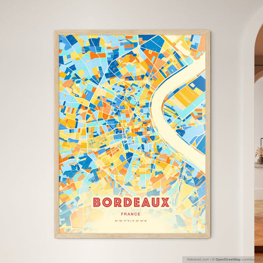 Colorful Bordeaux France Fine Art Map Blue Orange