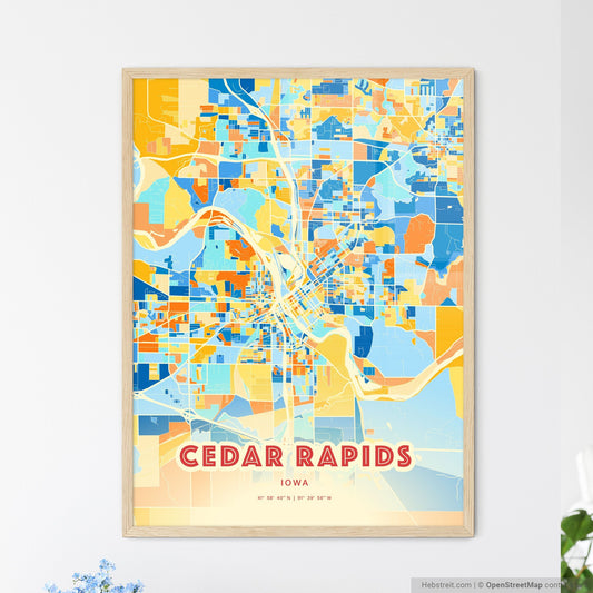 Colorful Cedar Rapids Iowa Fine Art Map Blue Orange
