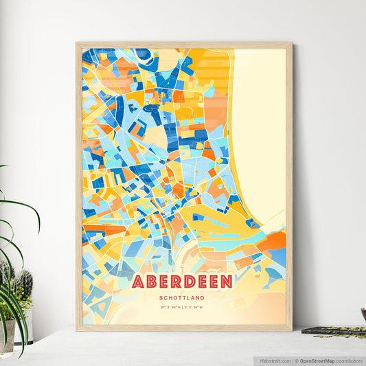 Colorful Aberdeen Scotland Fine Art Map Blue Orange