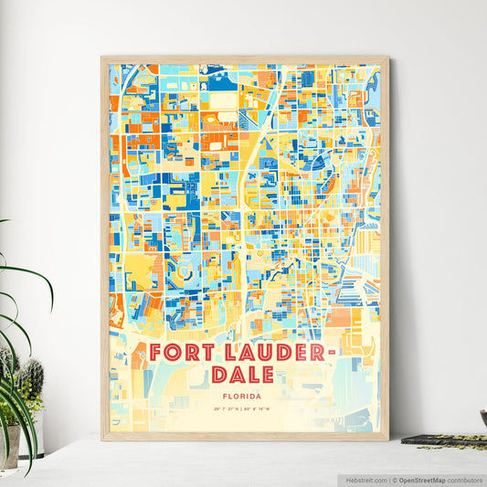 Colorful Fort Lauderdale Florida Fine Art Map Blue Orange