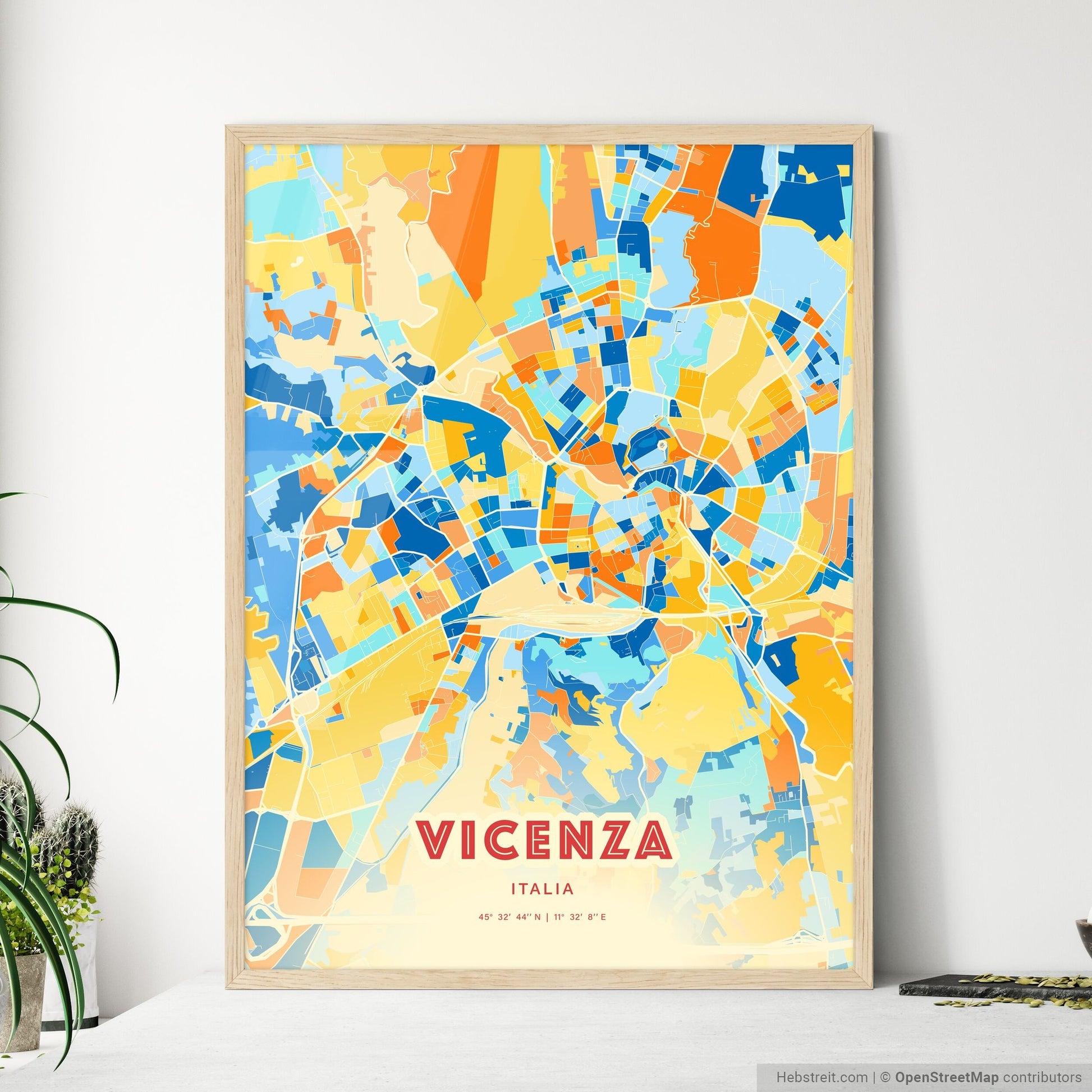 Colorful Vicenza Italy Fine Art Map Blue Orange