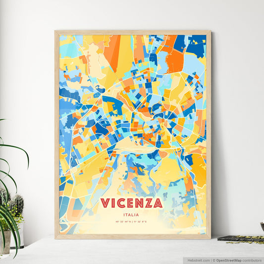 Colorful Vicenza Italy Fine Art Map Blue Orange
