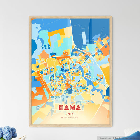 Colorful Hama Syria Fine Art Map Blue Orange