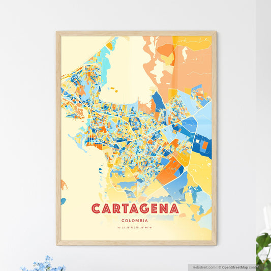 Colorful Cartagena Colombia Fine Art Map Blue Orange