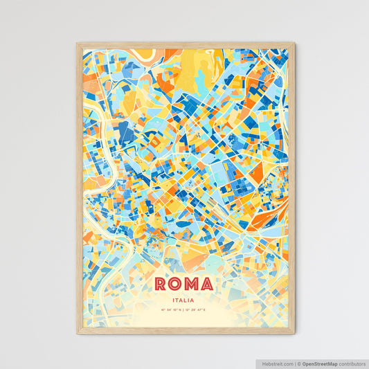 Colorful Rome Italy Fine Art Map Blue Orange
