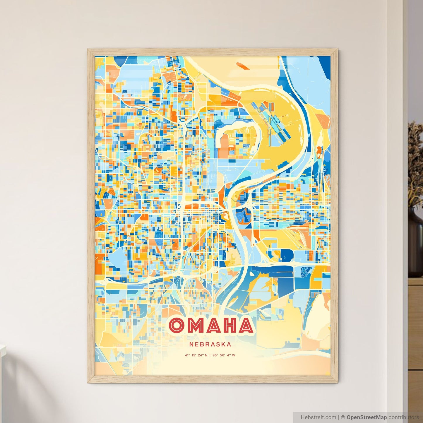 Colorful Omaha Nebraska Fine Art Map Blue Orange