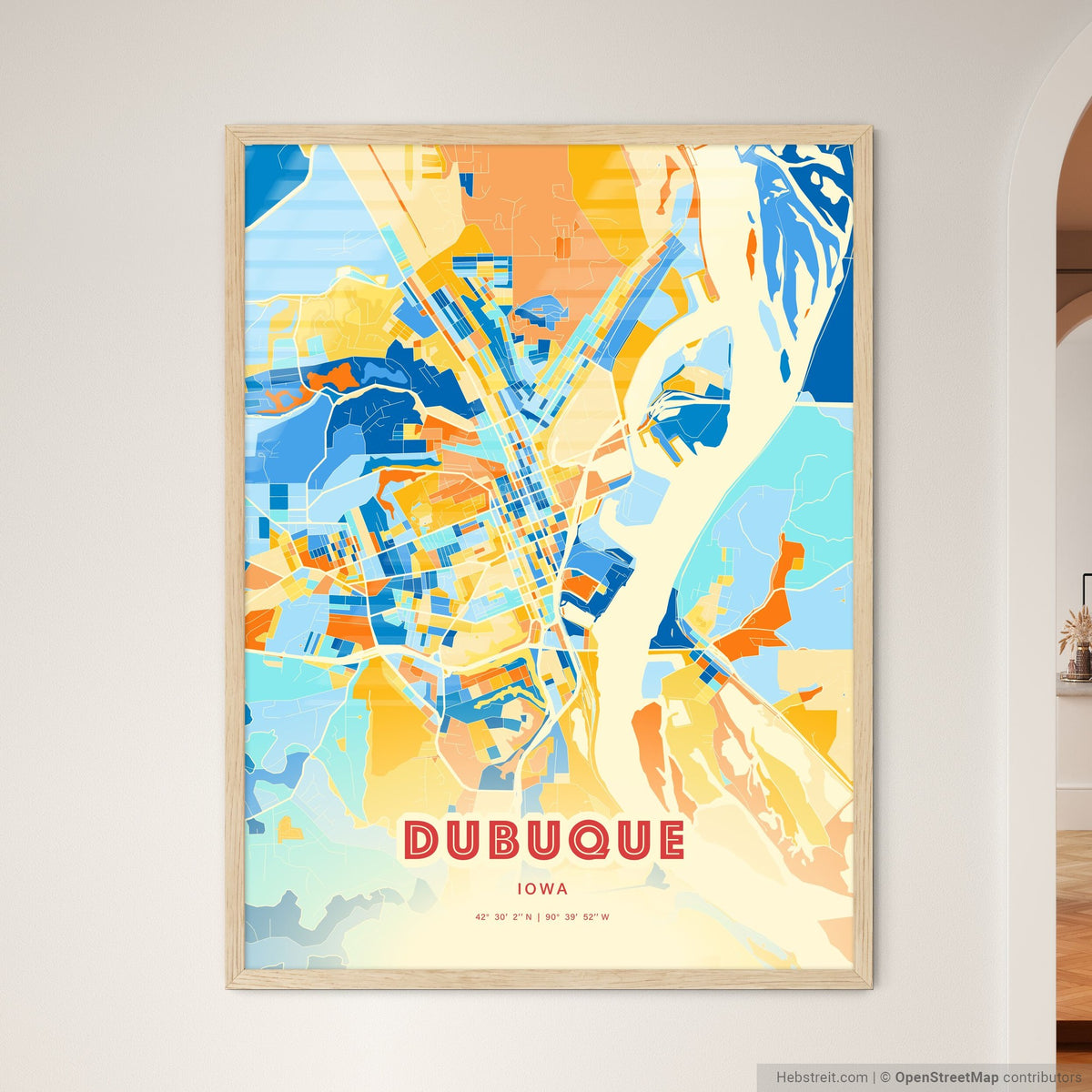 Colorful Dubuque Iowa Fine Art Map Blue Orange