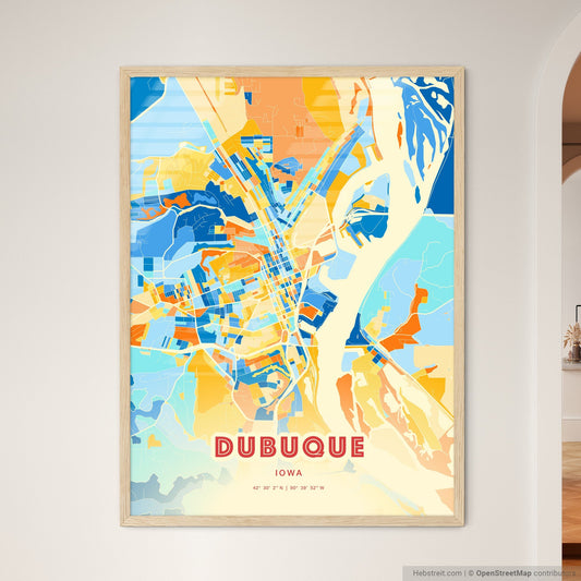 Colorful Dubuque Iowa Fine Art Map Blue Orange