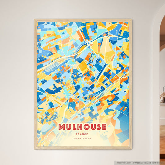 Colorful Mulhouse France Fine Art Map Blue Orange