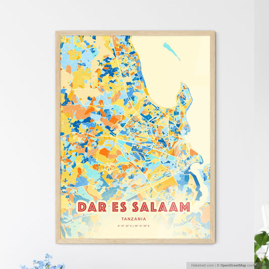 Colorful Dar Es Salaam Tanzania Fine Art Map Blue Orange