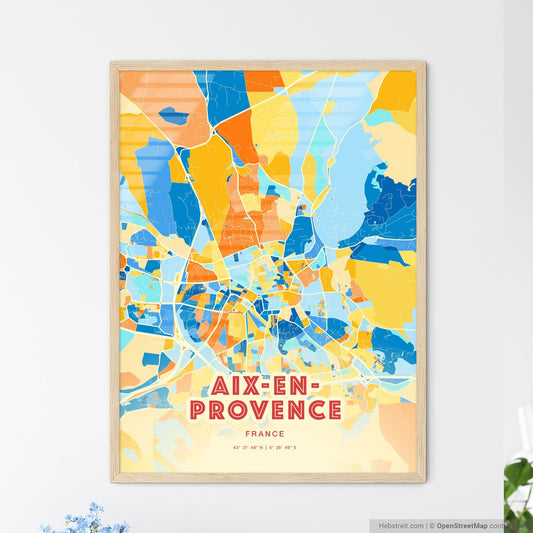 Colorful Aix-En-Provence France Fine Art Map Blue Orange