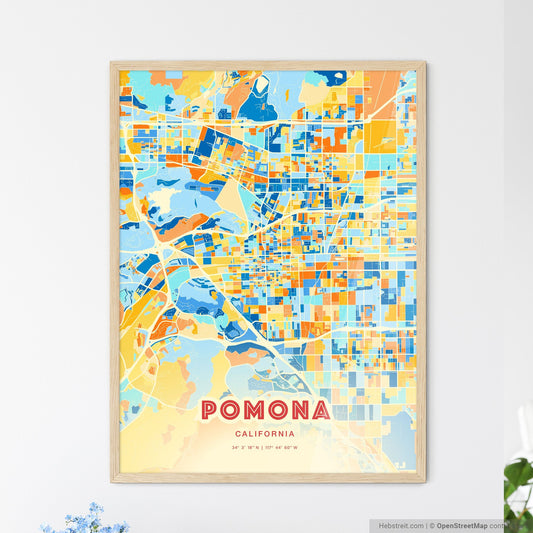 Colorful Pomona California Fine Art Map Blue Orange