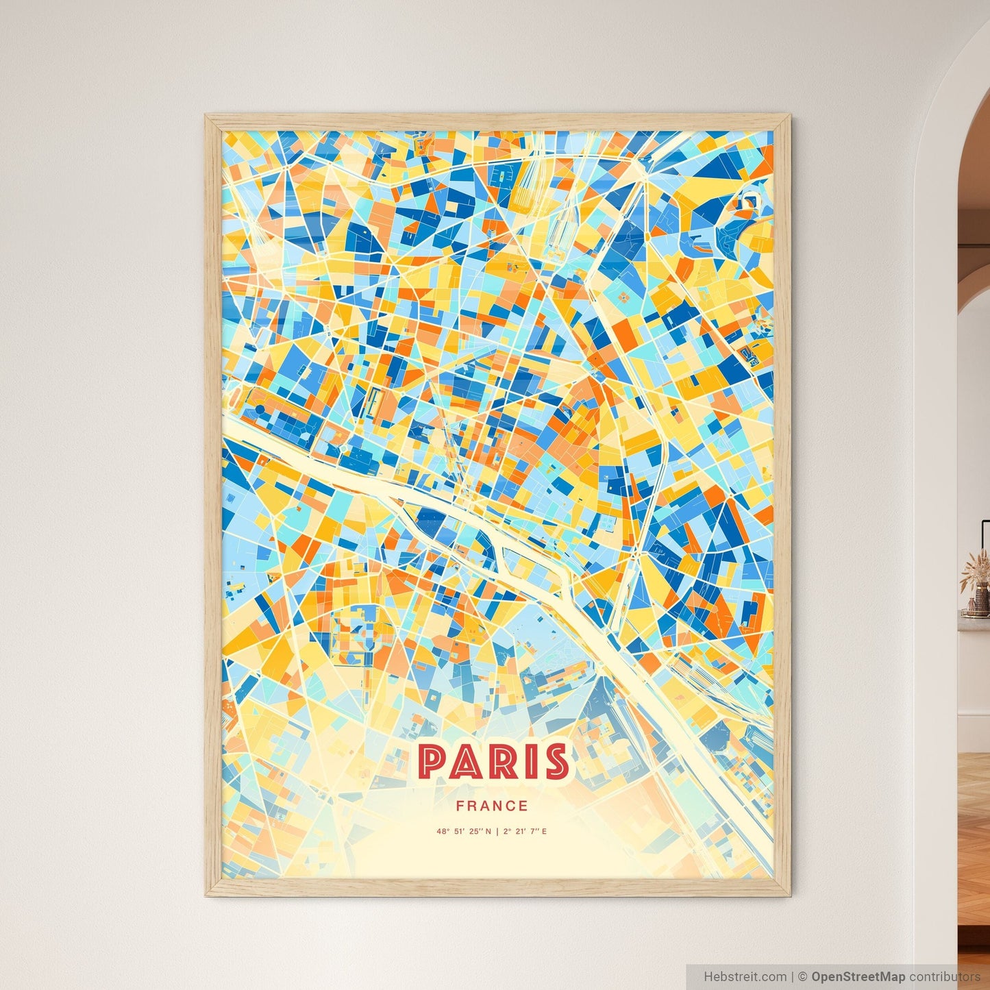 Colorful Paris France Fine Art Map Blue Orange