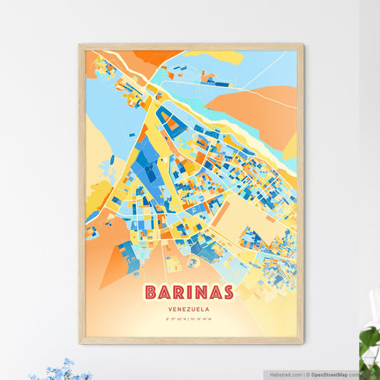 Colorful BARINAS VENEZUELA Fine Art Map Blue Orange