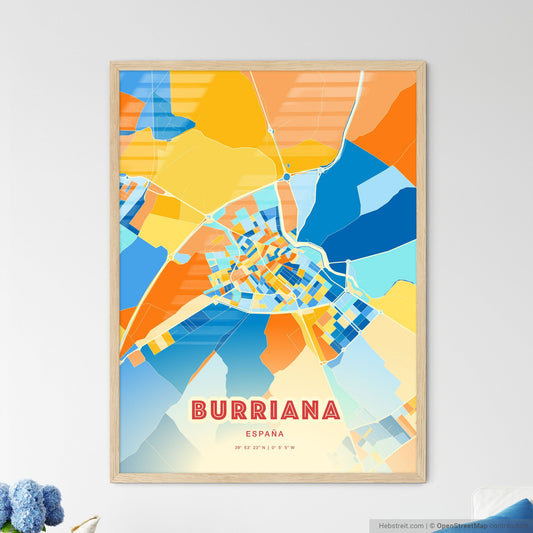 Colorful BURRIANA SPAIN Fine Art Map Blue Orange