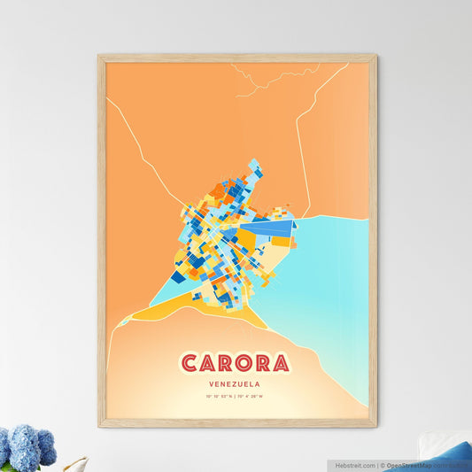 Colorful CARORA VENEZUELA Fine Art Map Blue Orange