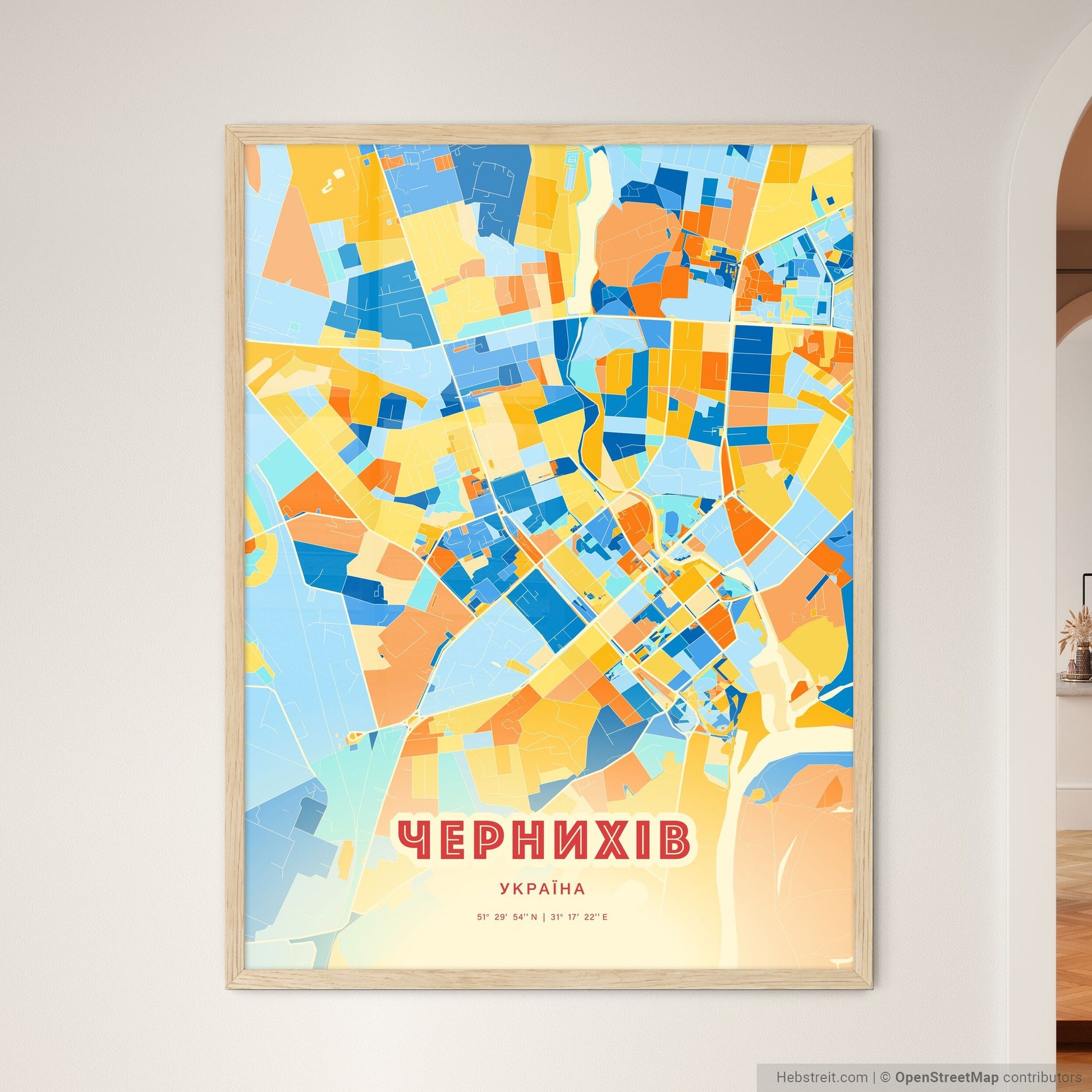 Colorful CHERNIHIV UKRAINE Fine Art Map Blue Orange