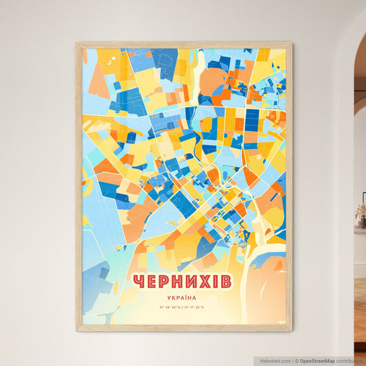 Colorful CHERNIHIV UKRAINE Fine Art Map Blue Orange