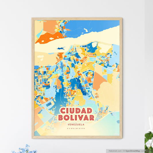 Colorful CIUDAD BOLIVAR VENEZUELA Fine Art Map Blue Orange