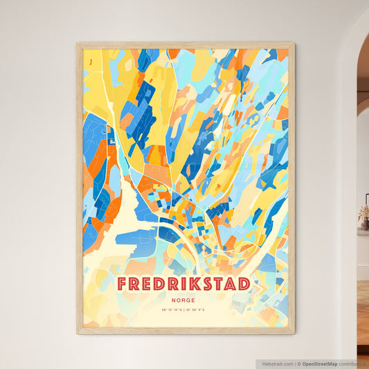 Colorful FREDRIKSTAD NORWAY Fine Art Map Blue Orange