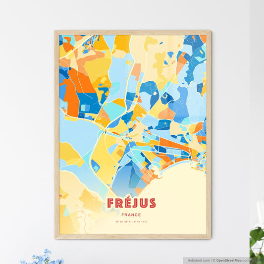 Colorful FRÉJUS FRANCE Fine Art Map Blue Orange
