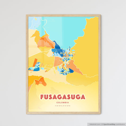 Colorful FUSAGASUGA COLOMBIA Fine Art Map Blue Orange