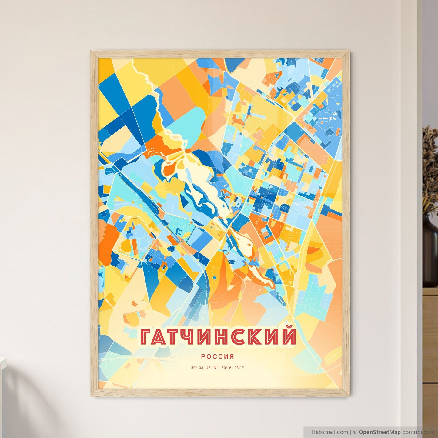 Colorful GATCHINA RUSSIA Fine Art Map Blue Orange