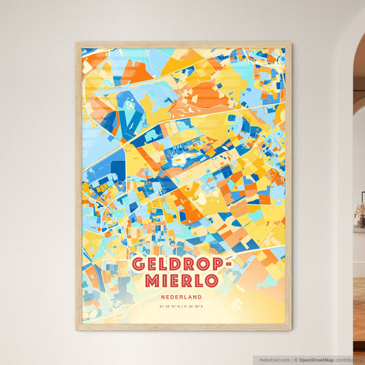 Colorful GELDROP-MIERLO NETHERLANDS Fine Art Map Blue Orange