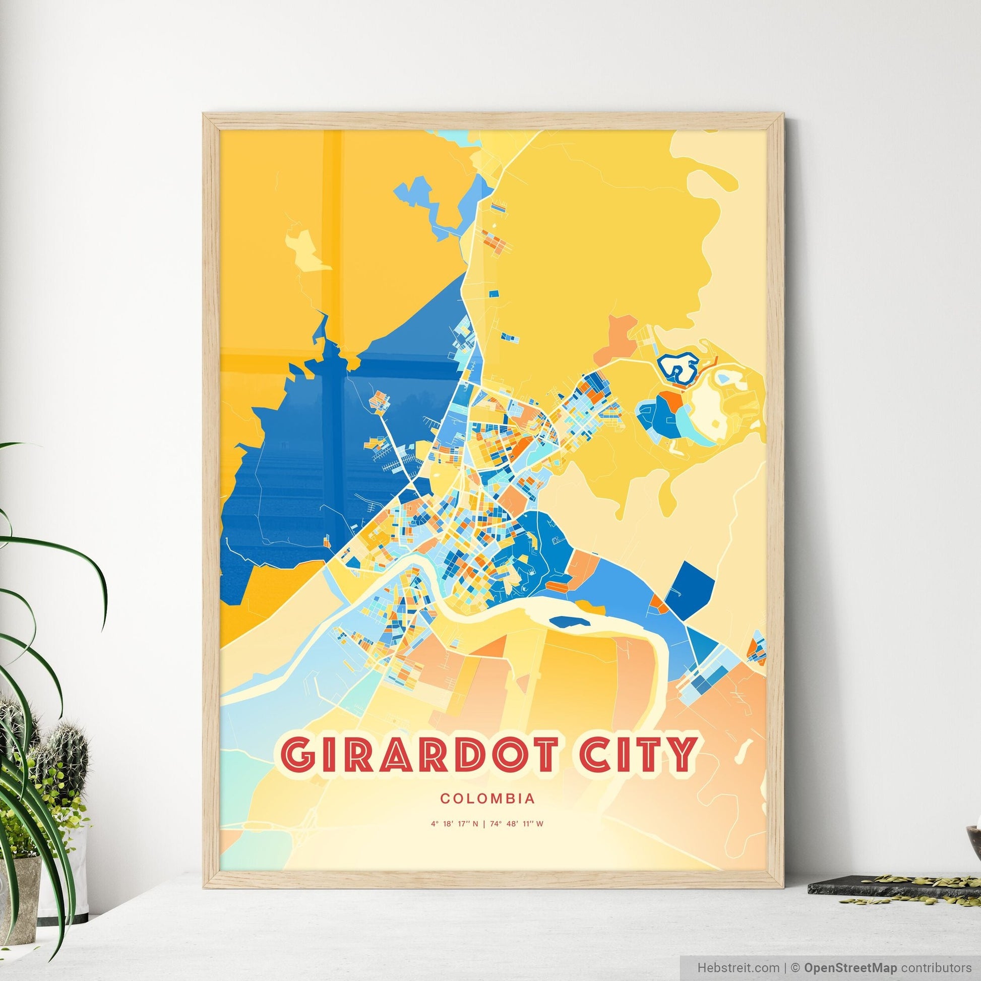Colorful GIRARDOT CITY COLOMBIA Fine Art Map Blue Orange
