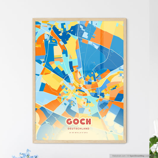 Colorful GOCH GERMANY Fine Art Map Blue Orange