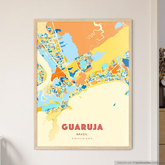 Colorful GUARUJA BRAZIL Fine Art Map Blue Orange