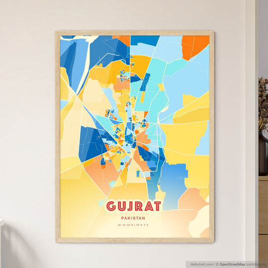 Colorful GUJRAT PAKISTAN Fine Art Map Blue Orange