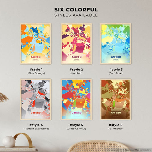 Colorful GWERU ZIMBABWE Fine Art Map