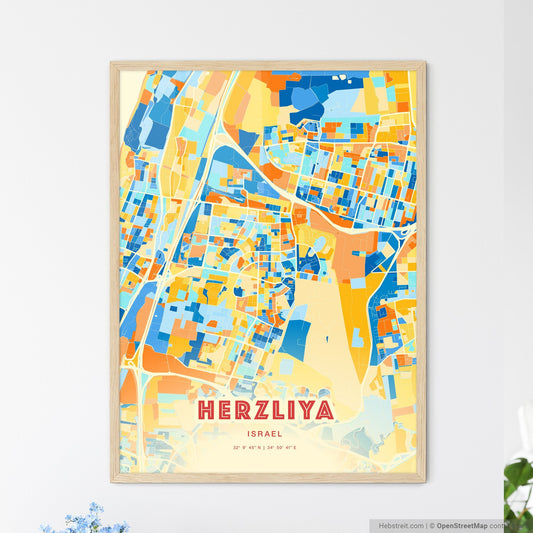 Colorful HERZLIYA ISRAEL Fine Art Map Blue Orange
