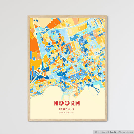 Colorful HOORN NETHERLANDS Fine Art Map Blue Orange