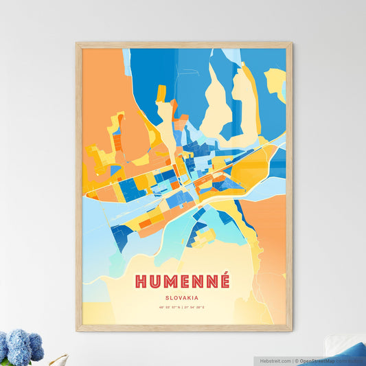 Colorful HUMENNÉ SLOVAKIA Fine Art Map Blue Orange