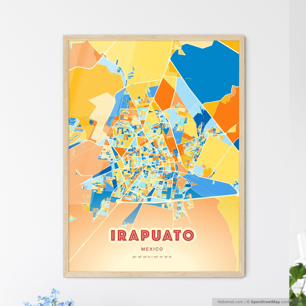 Colorful IRAPUATO MEXICO Fine Art Map Blue Orange