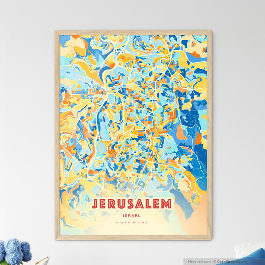 Colorful JERUSALEM ISRAEL Fine Art Map Blue Orange