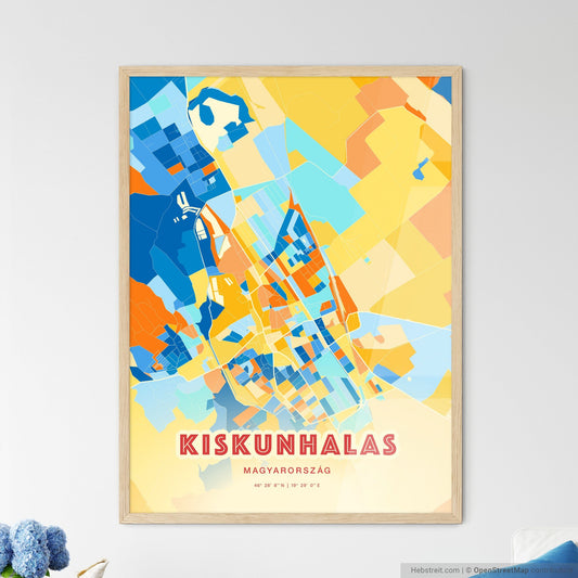 Colorful KISKUNHALAS HUNGARY Fine Art Map Blue Orange