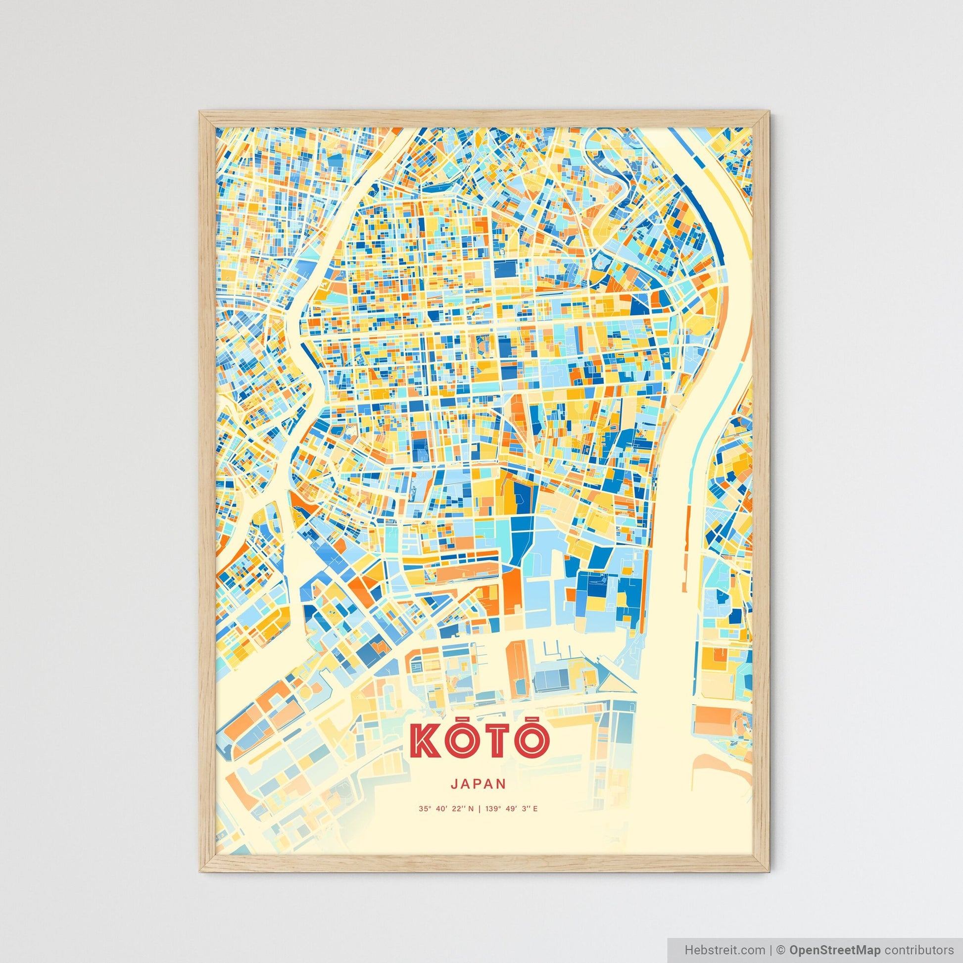 Colorful KŌTŌ JAPAN Fine Art Map Blue Orange