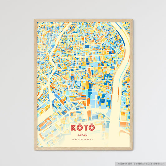Colorful KŌTŌ JAPAN Fine Art Map Blue Orange
