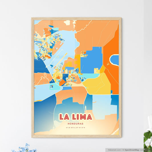 Colorful LA LIMA HONDURAS Fine Art Map Blue Orange