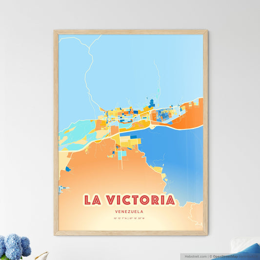 Colorful LA VICTORIA VENEZUELA Fine Art Map Blue Orange