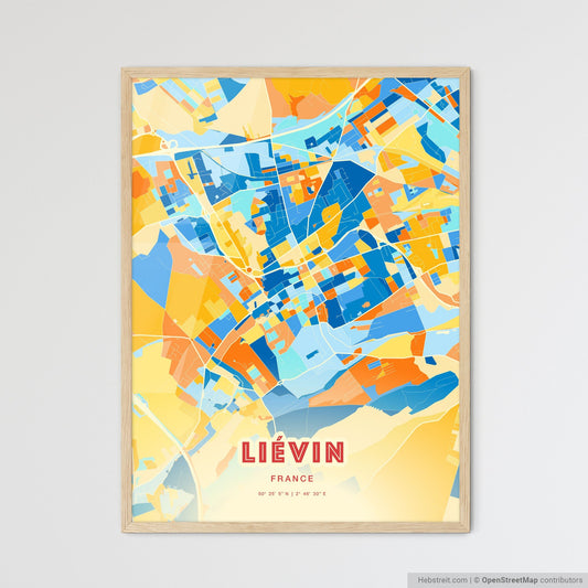 Colorful LIÉVIN FRANCE Fine Art Map Blue Orange