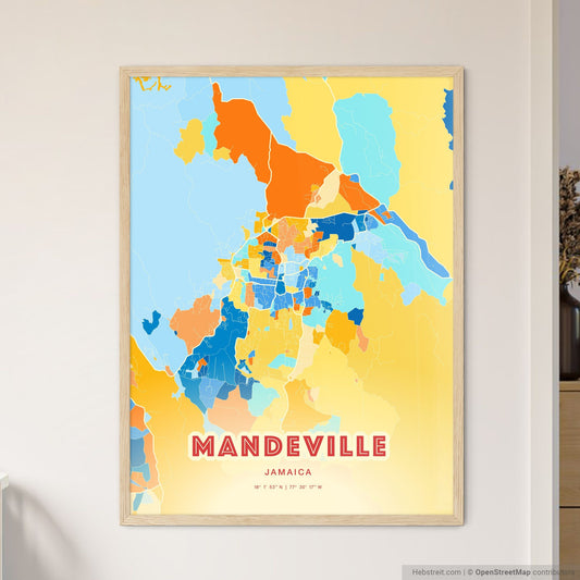 Colorful MANDEVILLE JAMAICA Fine Art Map Blue Orange