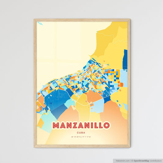 Colorful MANZANILLO CUBA Fine Art Map Blue Orange