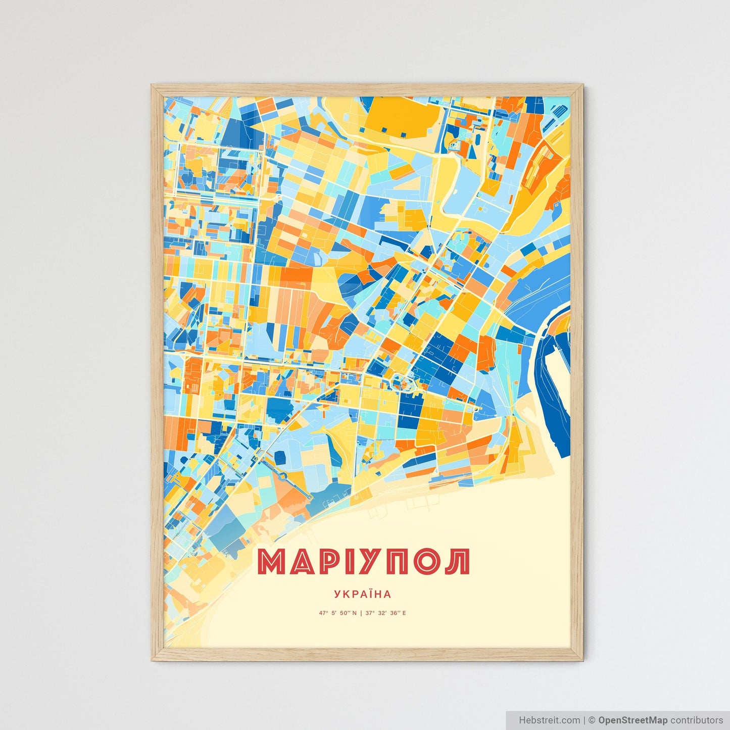 Colorful MARIUPOL UKRAINE Fine Art Map Blue Orange