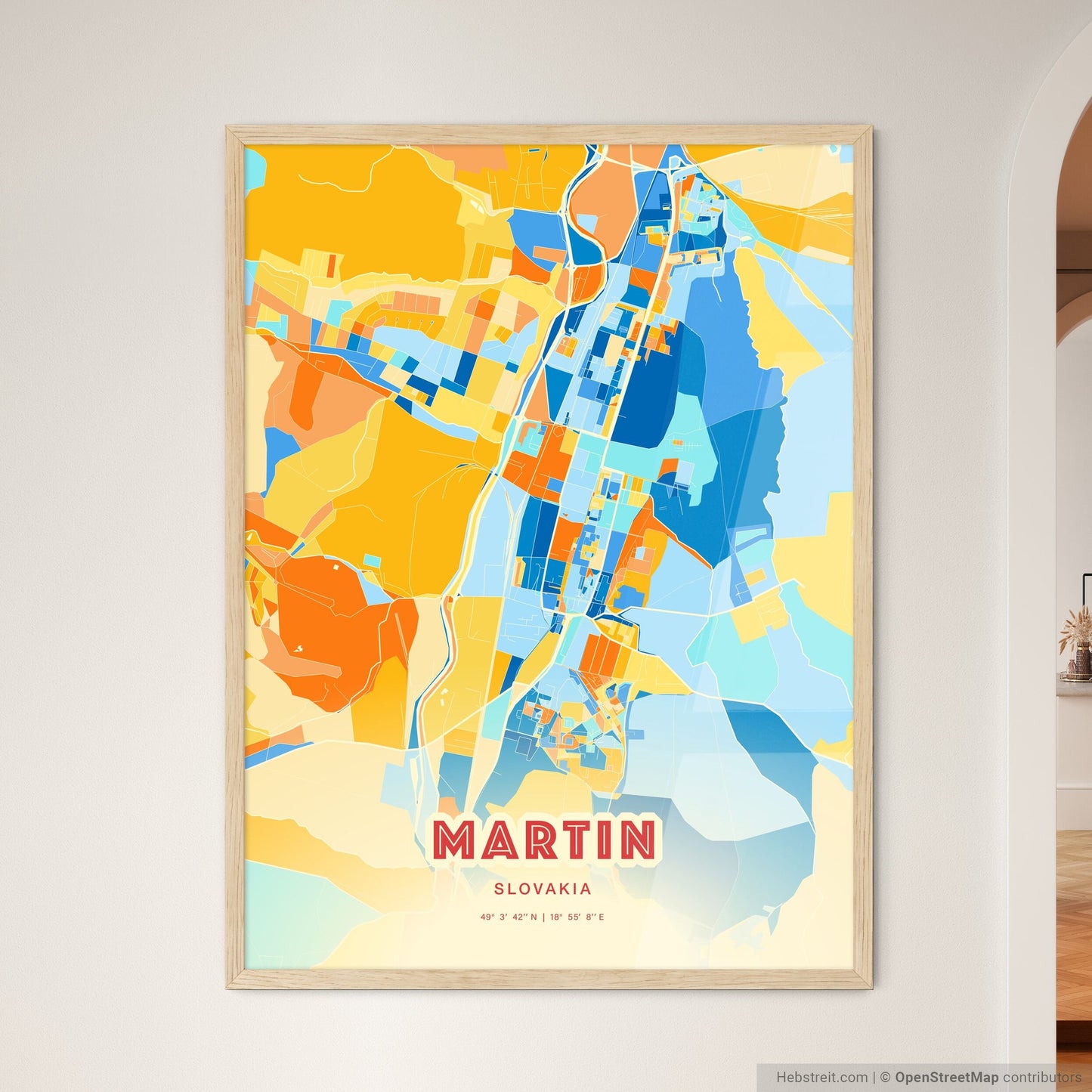 Colorful MARTIN SLOVAKIA Fine Art Map Blue Orange